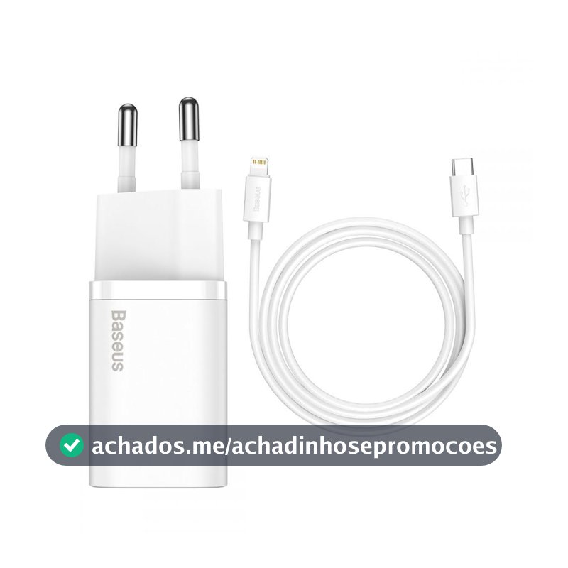 Baseus Kit Carregador Super Si Turbo de 20W/25w Cabo de 1 metro, USB-C para USB-C/USB-C para Lightning, Turbo Pd Android/Iphone/Ipad/notebook (Branco 20W)