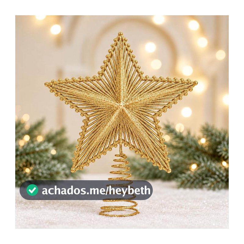 Ponteira Estrela Brilhante Glitter Dourada Prata Vermelha Ponteira Grande 20cm Para Árvore de Natal Decoração Natalina (DOURADA)