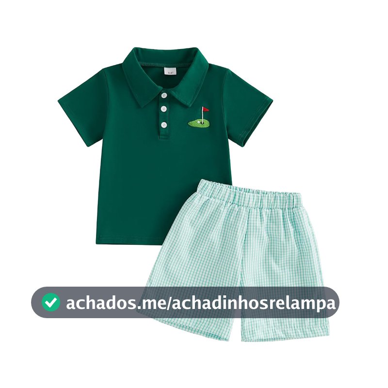Pergag Conjunto de shorts de golfe para bebês meninos, bordado em um bordado, cor contrastante, gola de lapela, conjunto de shorts sólidos, roupas infantis de verão