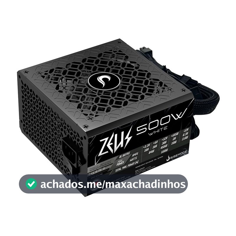 Fonte Gamer Rise Mode Zeus, 500W, PFC Ativo, Selo Teclab, Preto - RM-PSU-01-WT-500