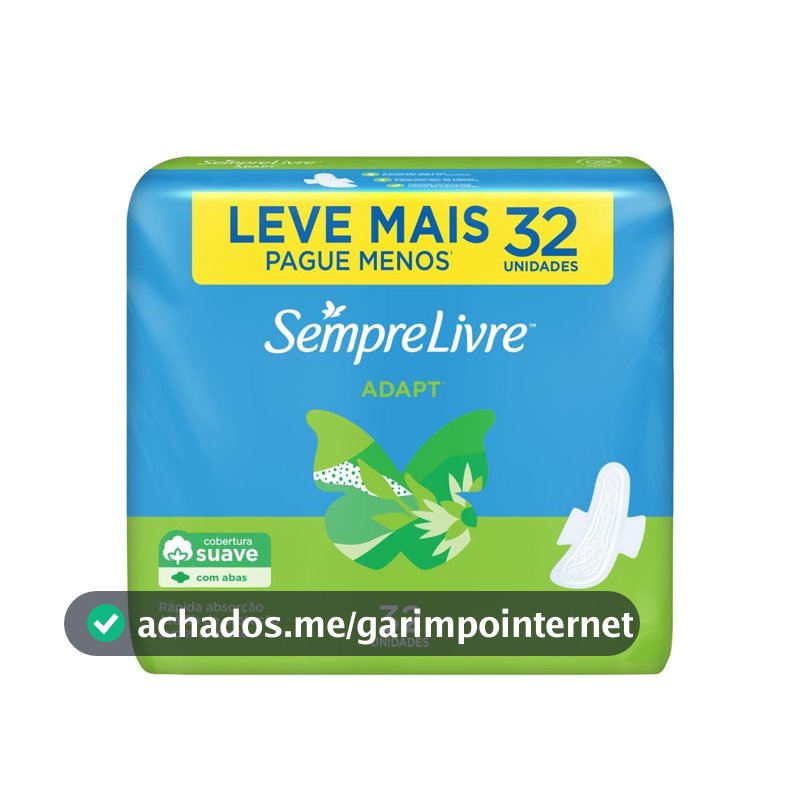 Absorvente com Abas Sempre Livre Adapt, Cobertura Suave, 32 Unidades