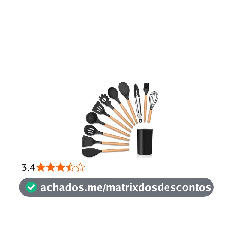 Kit Utensílios de Cozinha com Suporte Organizador, Conjunto de Colheres, Espátulas, Pegador, Batedor e Pincel com Cabos Amadeirados, Acessórios para Cozinhar e Servir