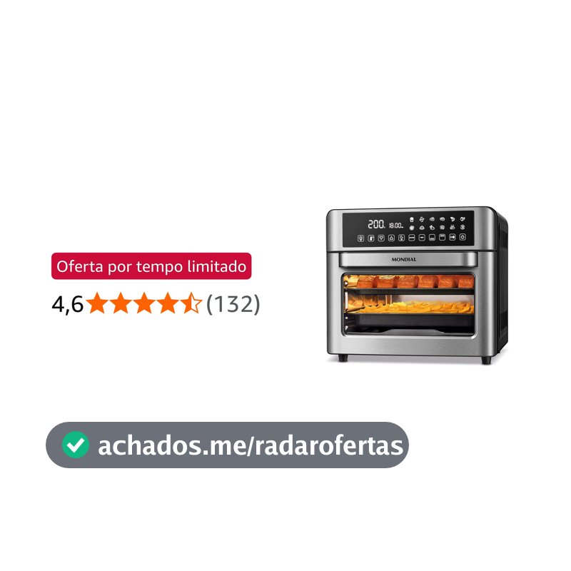 MONDIAL Fritadeira Air Fryer Forno Oven Digital 25L, Preto/Inox, 2200W, 220V - AFO-25L-BI