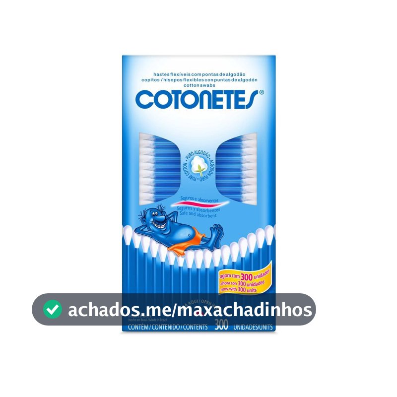 Cotonetes de Algodão com Hastes Flexíveis, Retangular, 300 Unidades