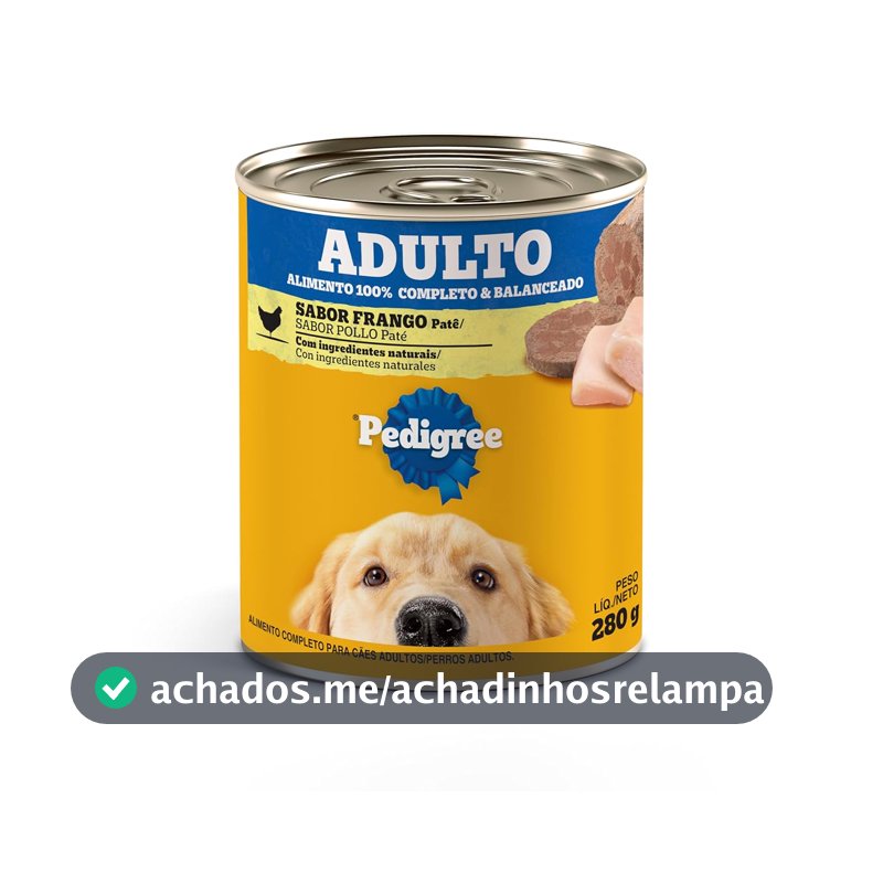 Pack de Ração Úmida Pedigree Lata Patê de Frango para Cães Adultos 280 g - 24 unidades