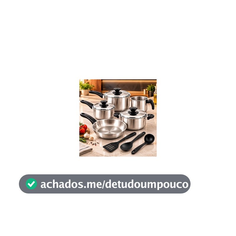 Jogo de Panelas Alumínio 11 Peças com Tampas + Frigideira + Kit de Utensílios, Revestimento Antiaderente, Cabos Ergonômicos, Fácil Limpeza, Compatível com Fogões a Gás e Elétrico Polido