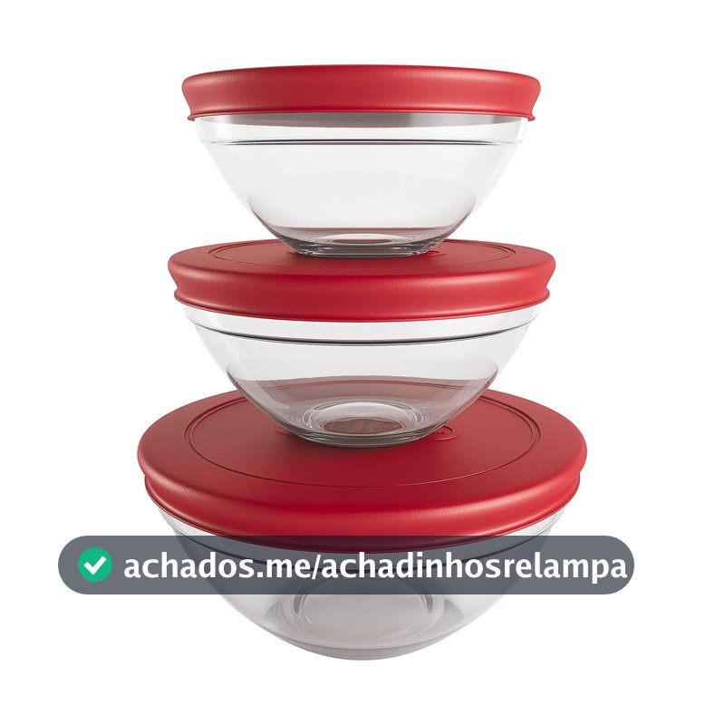 Euro Home - Conjunto com 3 Potes de Vidro Redondos com Tampa Plástica - VDR7093-VM