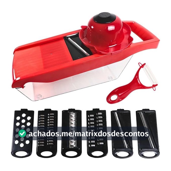 Cortador Fatiador e Ralador de Legumes 6 em 1 Profissional com Lâminas Inox Protetor e Recipiente 800ml para Legumes Verduras e Frutas