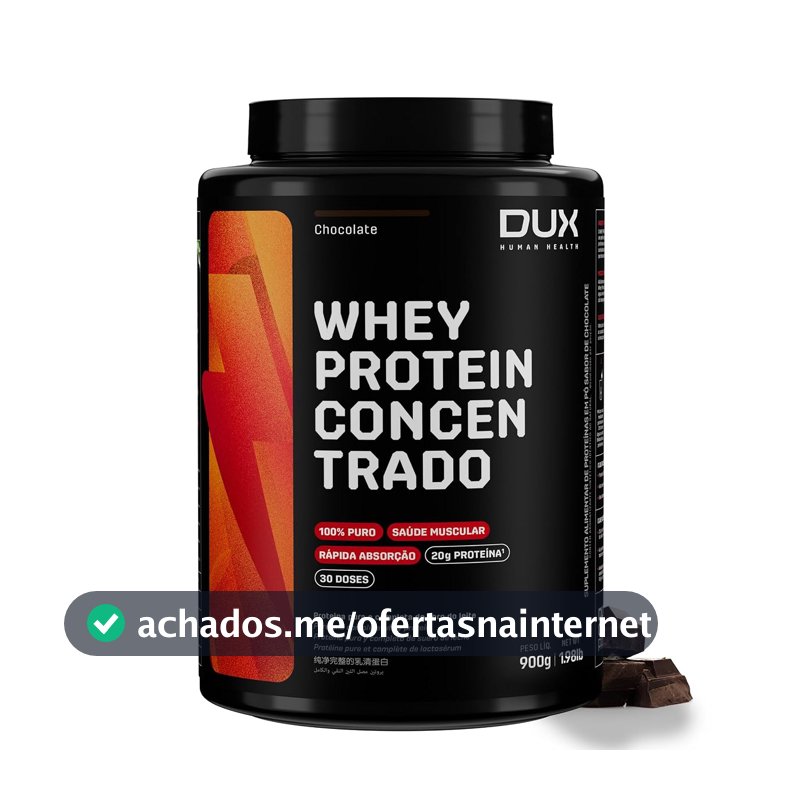 DUX HUMAN HEALTH Whey Protein Concentrado 900g Chocolate – 23g de Proteína e 5g de BCAAs por Porção