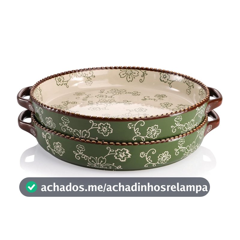 AVLA Pacote com 2 formas de torta de cerâmica, assadeira redonda de 22 cm com alça dupla, pratos de quiche fundos de 793 g para cozinha, cozinhar, assar lasanha (Sakura, verde)