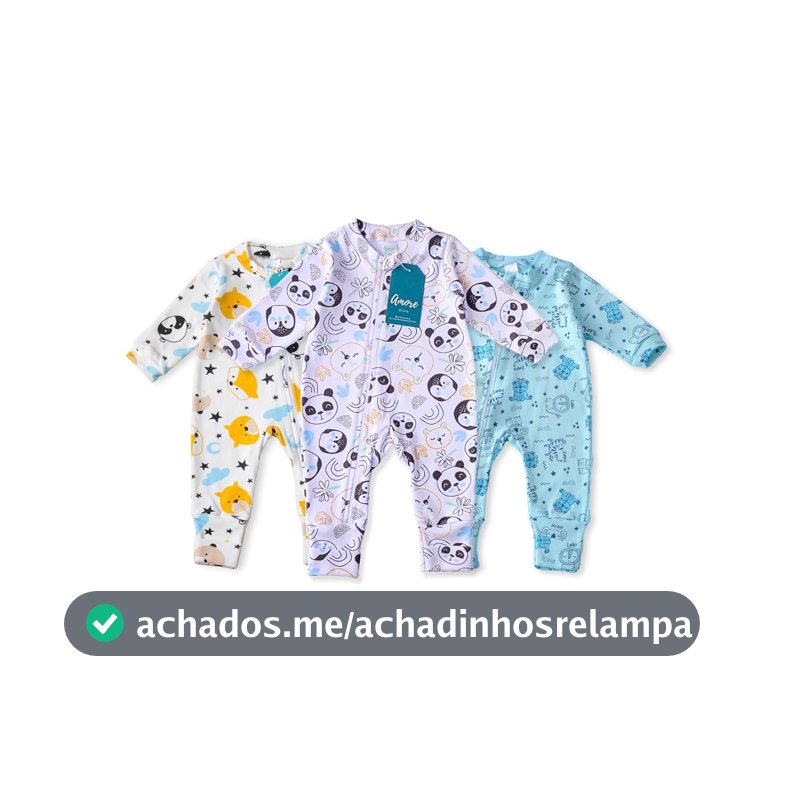 Kit 3 Macacão Bebê Amore Vira Pé com Zíper Menino (100% Algodão)