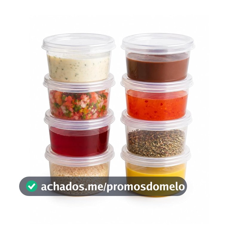 Kit 8 Potes Plásticos 100ml com Tampa, Mini Recipientes Redondos Transparentes para Molhos, Temperos, Doces, Lanches e Organização Leves, Empilháveis e Reutilizáveis