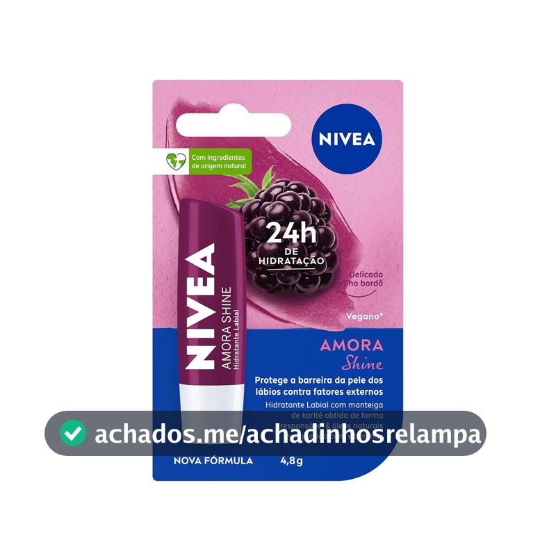 NIVEA Hidratante Labial Amora Shine 4,8g, Hidratação Intensa 24h, Cor Suave, Brilho Delicado, Cuidado Diário, Manteiga de Karité
