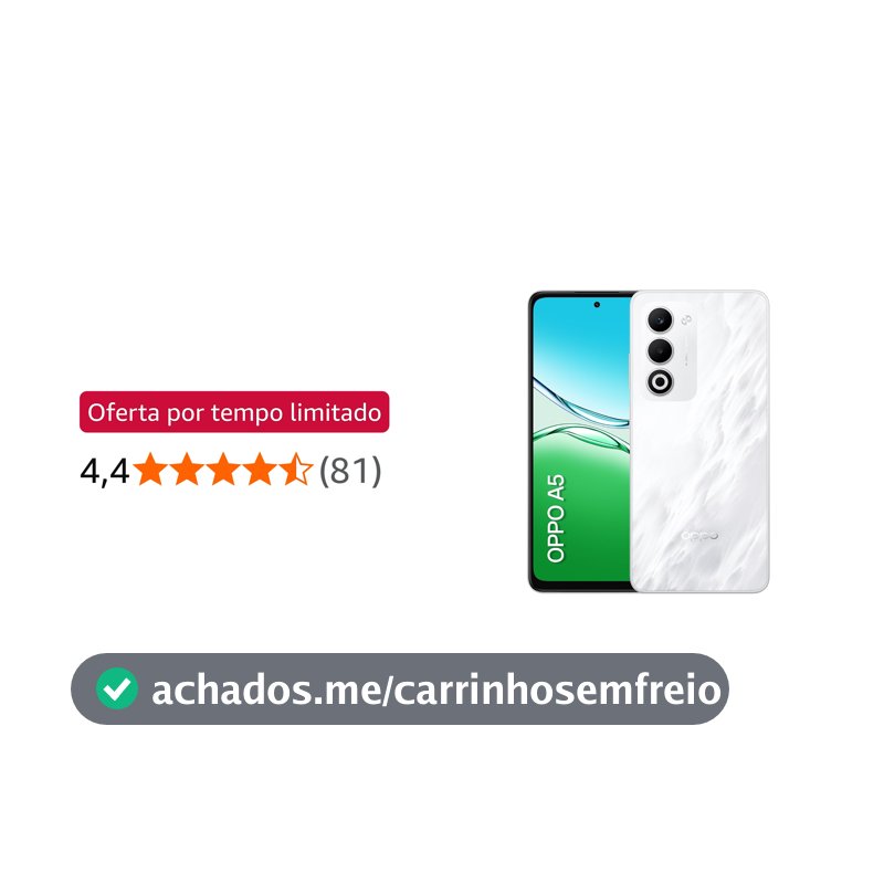 Smartphone OPPO A5 256GB 6GB RAM Bateria 6000mAh 45W 50MP AI Câmera BRANCO