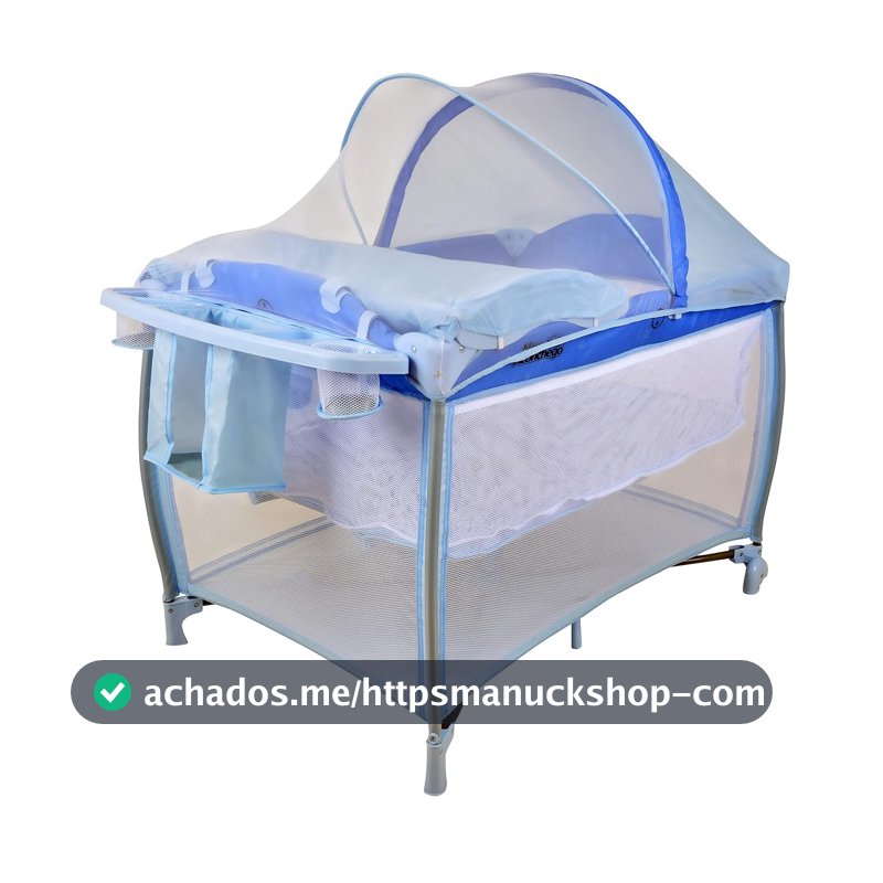 Berço Portatil Cercado Burigotto New Aconchego com Trocador e Mosquiteiro Blue Azul