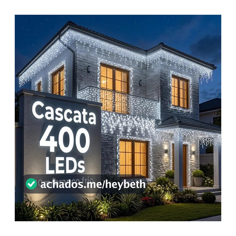 Cordão Led Cascat.a 10 Metros 400 Leds Branco A Prova D'Água 8 Funcões de Pisca para Festas e Decoração Natal (BRANCO FRIO - 220V)