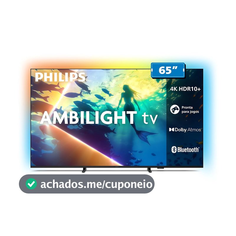 PHILIPS, Smart TV Ambilight 65" 4K, Titan OS, 65PUG8100/78, Comando de Voz, HDR10+/Dolby Atmos, VRR/ALLM, Bluetooth