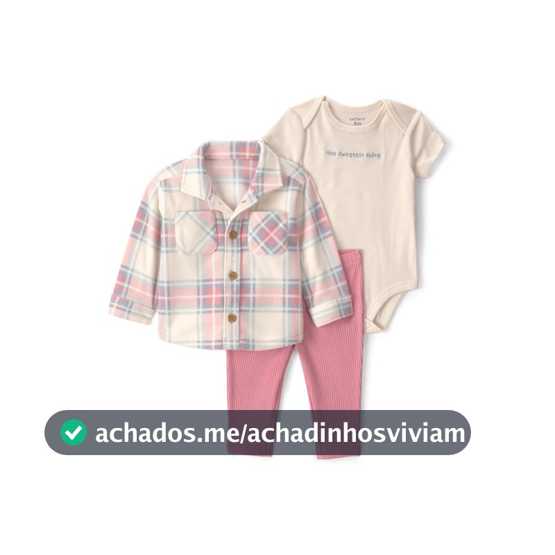 Conjunto de 3 peças de body e calça 3-piece Bodysuit Pant Sets Pink Cream Plaid Carter'sMeninas
