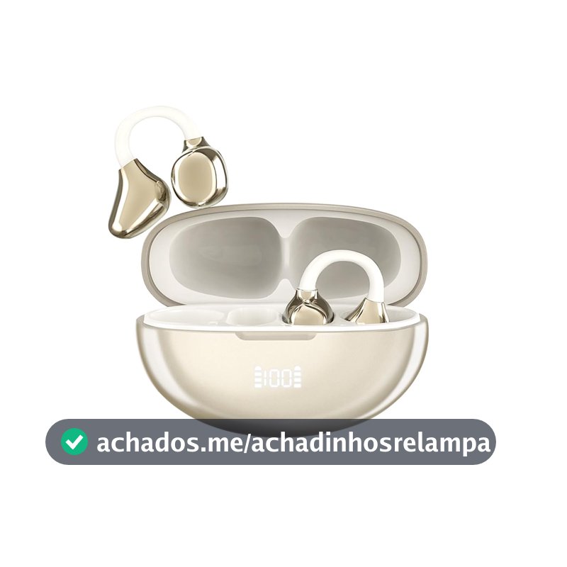 Fone de ouvido sem fio J235 com clipe, Bluetooth 5.3, tela sensível ao toque inteligente e assistente de IA, Indicador de bateria,Carregamento tipo C, gancho ajustável(ouro champanhe)