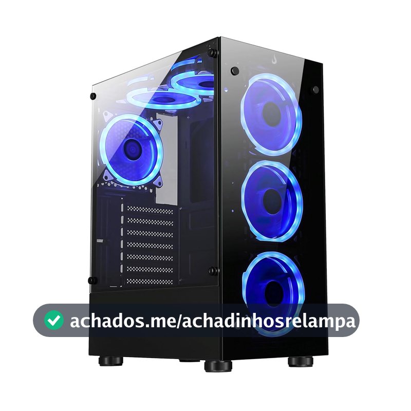Gabinete Gamer Rise Mode Glass 06X, Mid Tower, ATX, Lateral em Vidro Fumê e Frontal em Vidro Temperado, Sem FANs, Preto - RM-CA-06X-FB