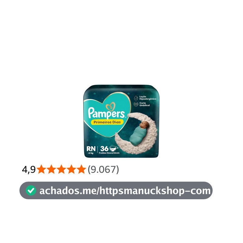 Fralda Pampers Primeiros Dias Tamanho RN (Até 4 kg), 36 Unidades
