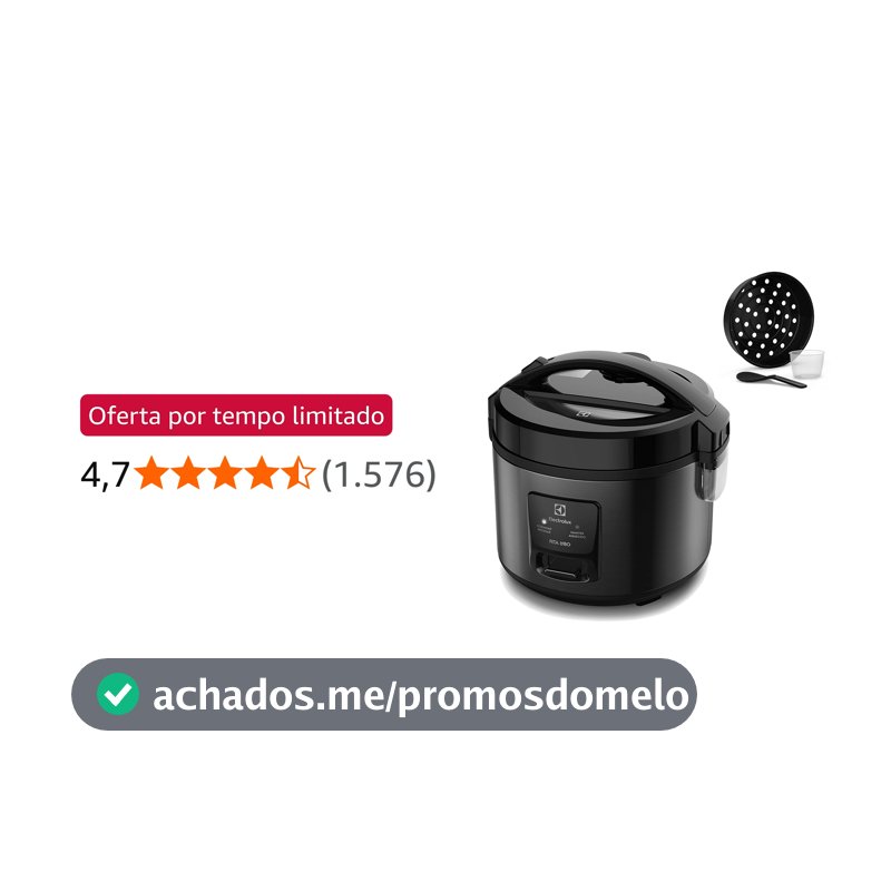 Panela Elétrica Electrolux vapor arroz capacidade 2L 6 Xícaras 2 em 1 timer panela removivel antiaderente tampa com visor transparente ERC10 inox 127v por Rita Lobo