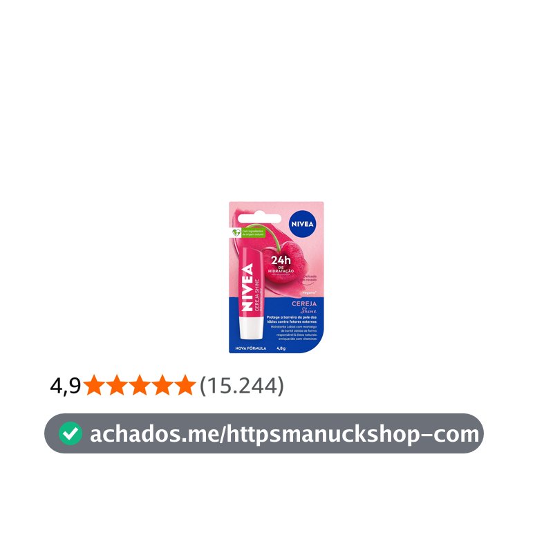 NIVEA Hidratante Labial Cereja Shine 4,8g, Hidratação Intensa 24h, Cor Suave, Brilho Delicado, Cuidado Diário, Manteiga de Karité