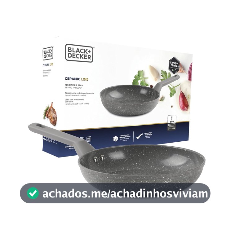 BLACK+DECKER FRIGIDEIRA 22 CM 1,5 LITROS CERAMIC LINE - CORPO COM REVESTIMENTO CERÂMICO ANTIADERENTE COM ACABAMENTO EXTERNO NA COR CINZA E BASE COMPATÍVEL COM INDUÇÃO - GREY MARBLE