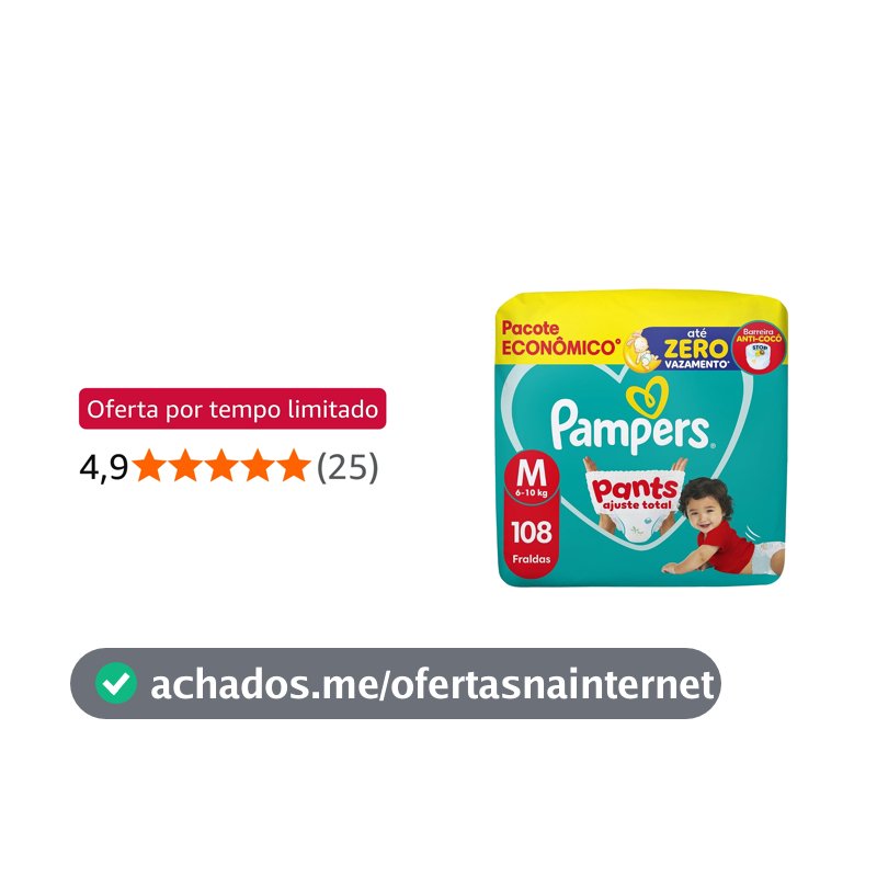 Fralda Pampers Pants Ajuste Total Tamanho M, 108 Unidades