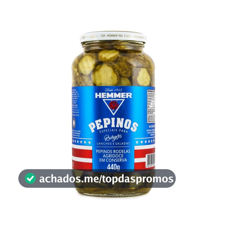 Pepinos em Conserva Agridoce Hemmer Vidro 440G