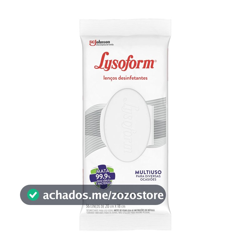 Lysoform Original, Lenço Umedecido Desinfetante, Multisuso, Desinfecção e Limpeza, 36 unidades