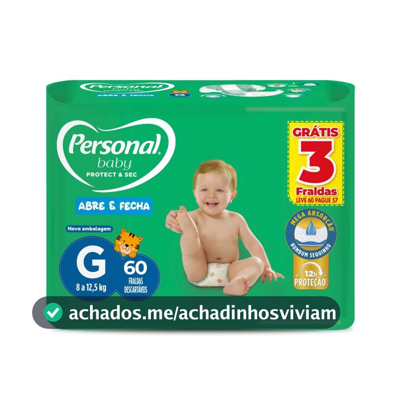 Personal Fralda Baby Protect&Sec G, Leve 60 Pague 57 Unidades