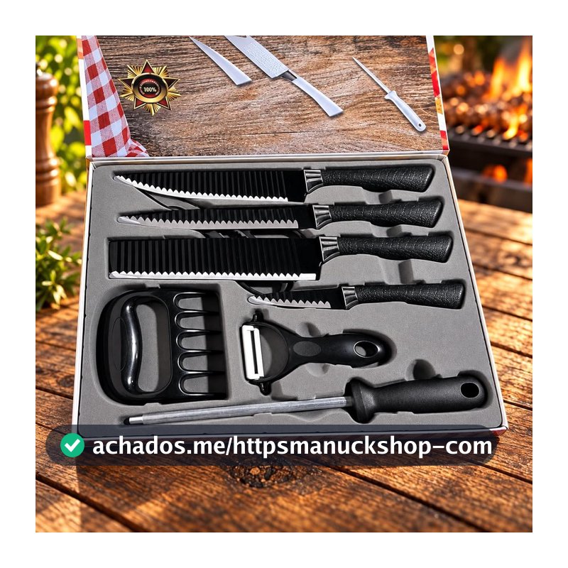 Kit de Churrasco com Maleta e Facas Profissionais 8 Peças Antiaderente