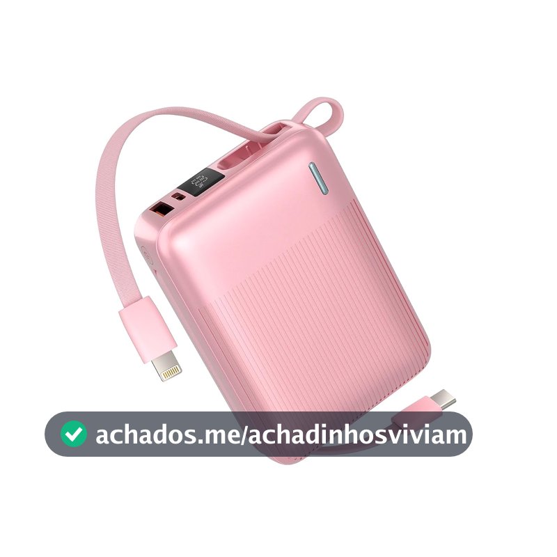 Basike Power Bank 20000mAh, Carregador Portátil 2 Cabos USB-C e Lightning