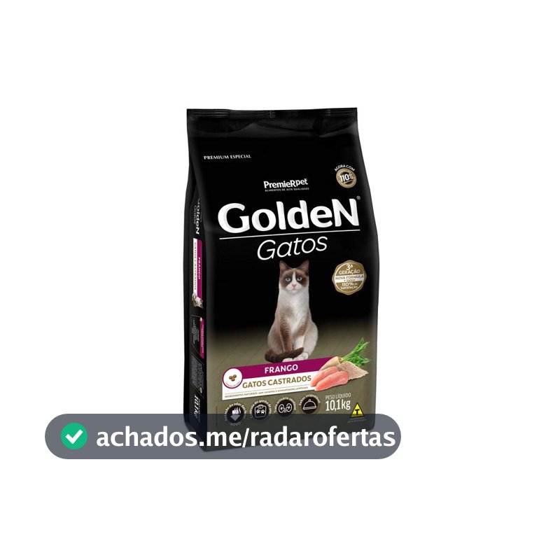 Premier Pet Ração Golden Para Gatos Adultos Castrados - 10 1Kg - Sabor Frango