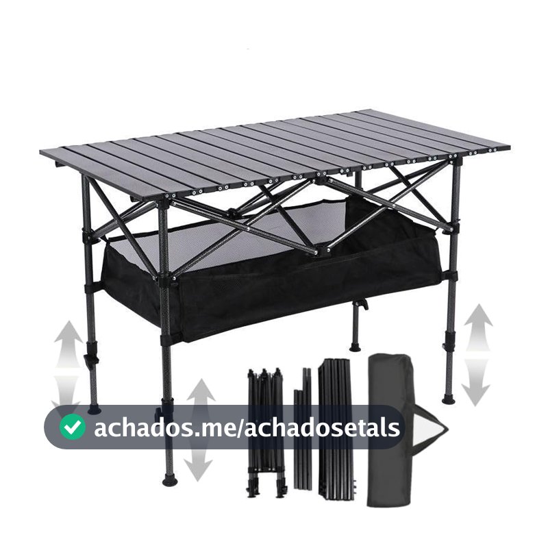 Joyfox Mesa De Camping Dobrável Regulável G2 Alumínio Reforçado Com Bolsa Oxford E Rede Organizadora Mesa Portátil Vira Maleta Altura Ajustável 50-80cm Espaço 4 A 6 Pessoas Suporta Até 100kg