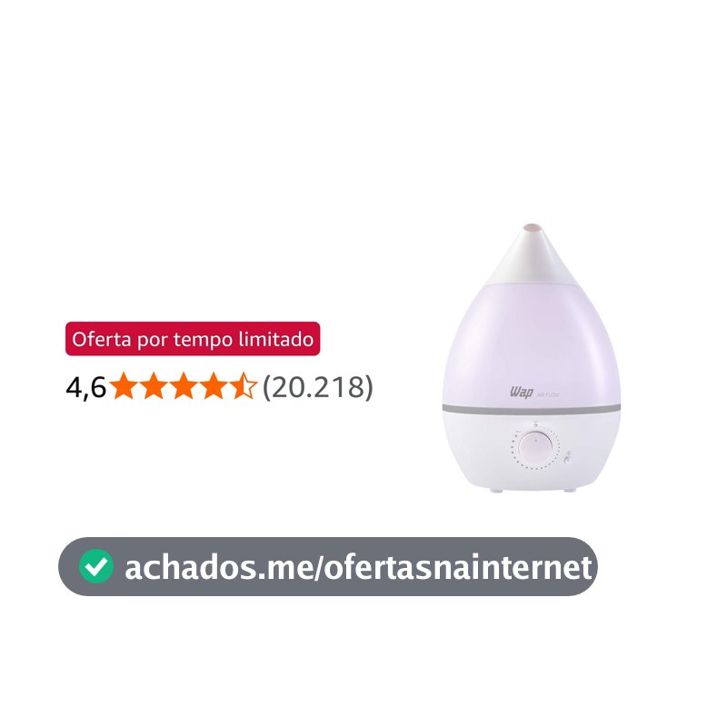 WAP Umidificador de Ar AIR FLOW com Luminária e Difusor de Aromas, 4 Litros, Autonomia de até 12 horas, 20W Bivolt