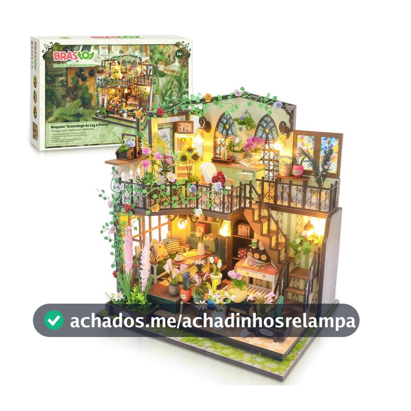 Blocos de Montar Casa de Flores Madeira DIY com Luz LED Brinquedo Infantil