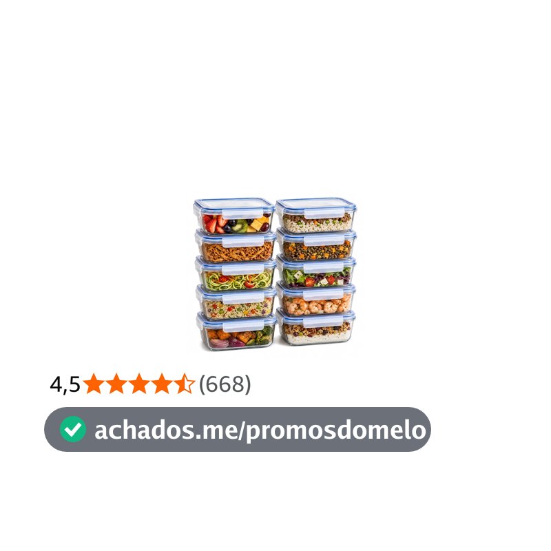 Kit 10 Potes de Vidro Herméticos 640ml com Tampa e 4 Travas