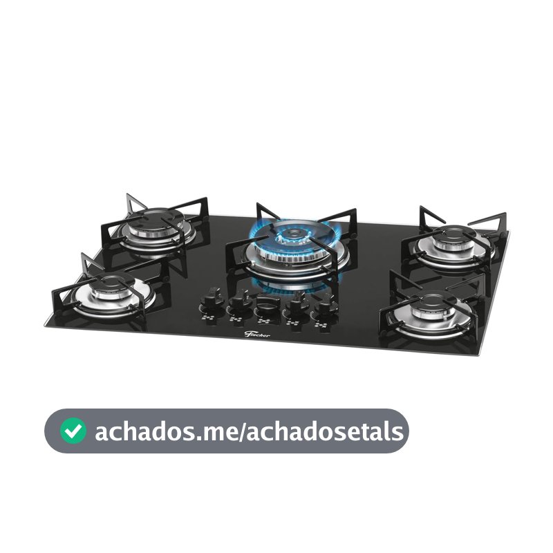 Fischer Cooktop à Gás 5 Bocas Tripla Chama Mesa Vidro Preta Bivolt 1743-5733