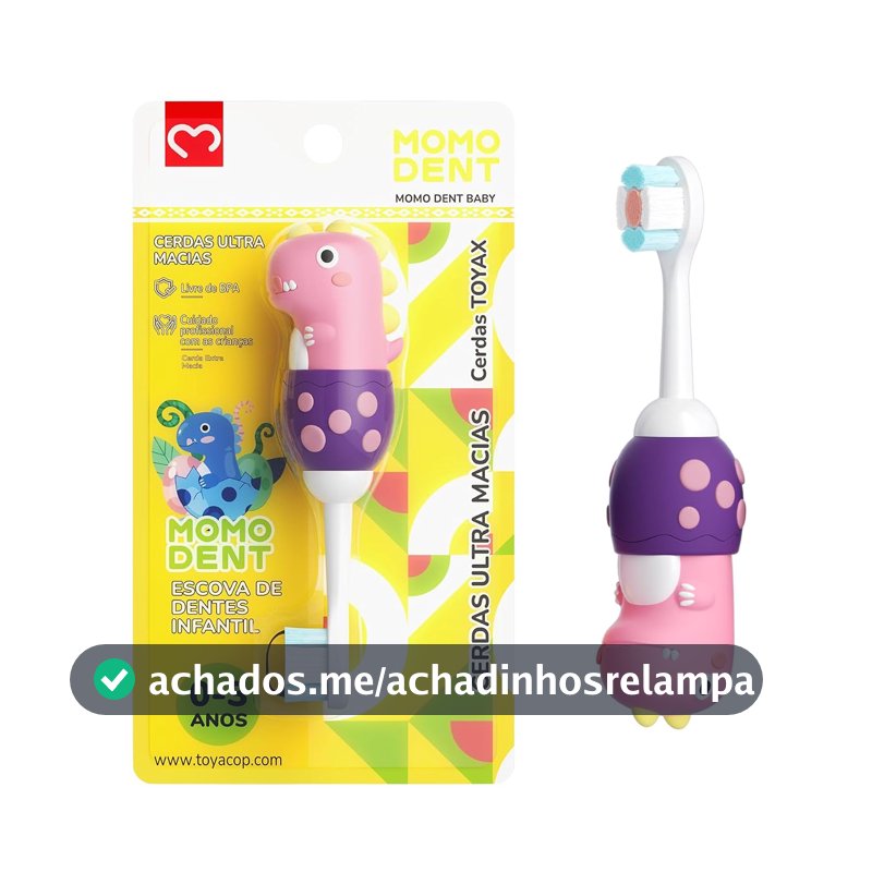 MOMODENT Escova de Dentes Infantil para 0-3 Anos, Bebe 1 Unidade, Dinossauro, Cabo de Silicone Macio, Cabeça Macia, Limpeza Suave