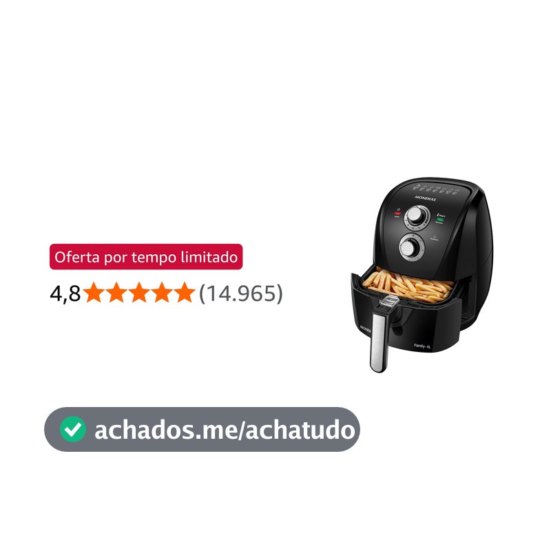 MONDIAL Fritadeira Sem Óleo Air Fryer 4L, Preto/Prata, 1500W, 110V - AFN-40-BFS