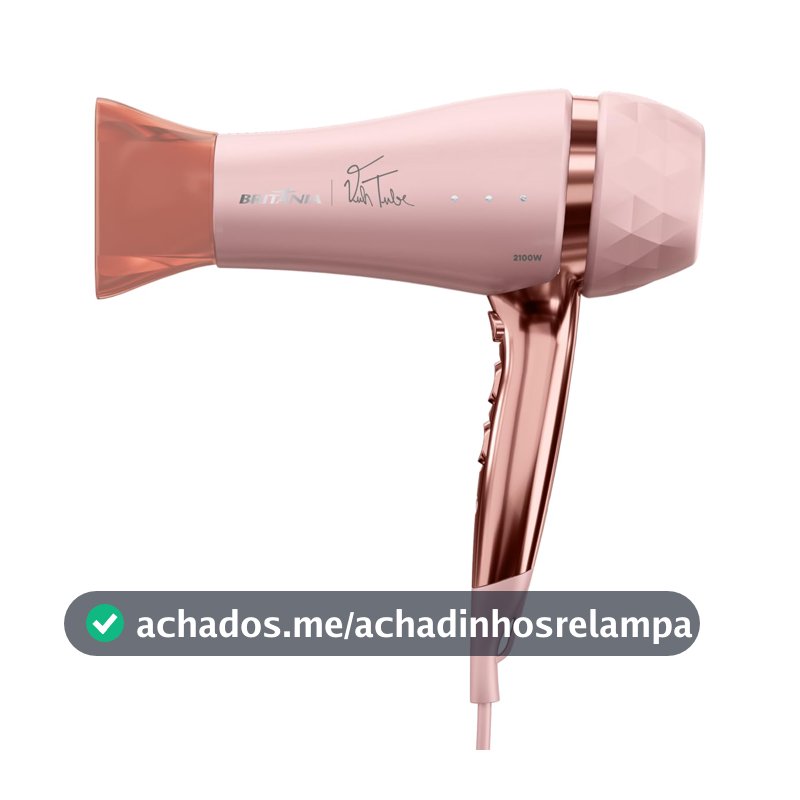Britânia Secador de Cabelo Íon Tourmaline Rosa 2100W Bivolt com Difusor e Concentrador Viih Tube BSC21A Plástico Abs
