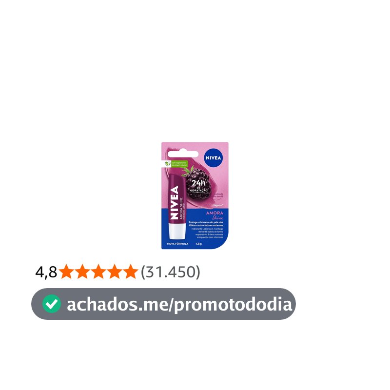 NIVEA Hidratante Labial Amora Shine 4,8g, Hidratação Intensa 24h, Cor Suave, Brilho Delicado, Cuidado Diário, Manteiga de Karité