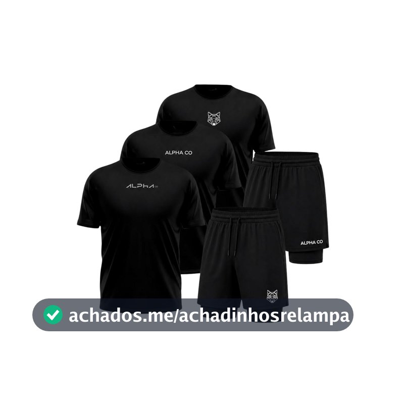 Kit 5 Peças Fitness Masculino com 3 Camisetas Dry Fit e 2 Bermudas Shorts 2 em 1 para Academia