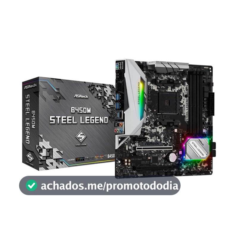 Placa Mãe AM4/USB 3.1/Type-C/Displayport, HDMI, ASRock, B450M Steel Legend