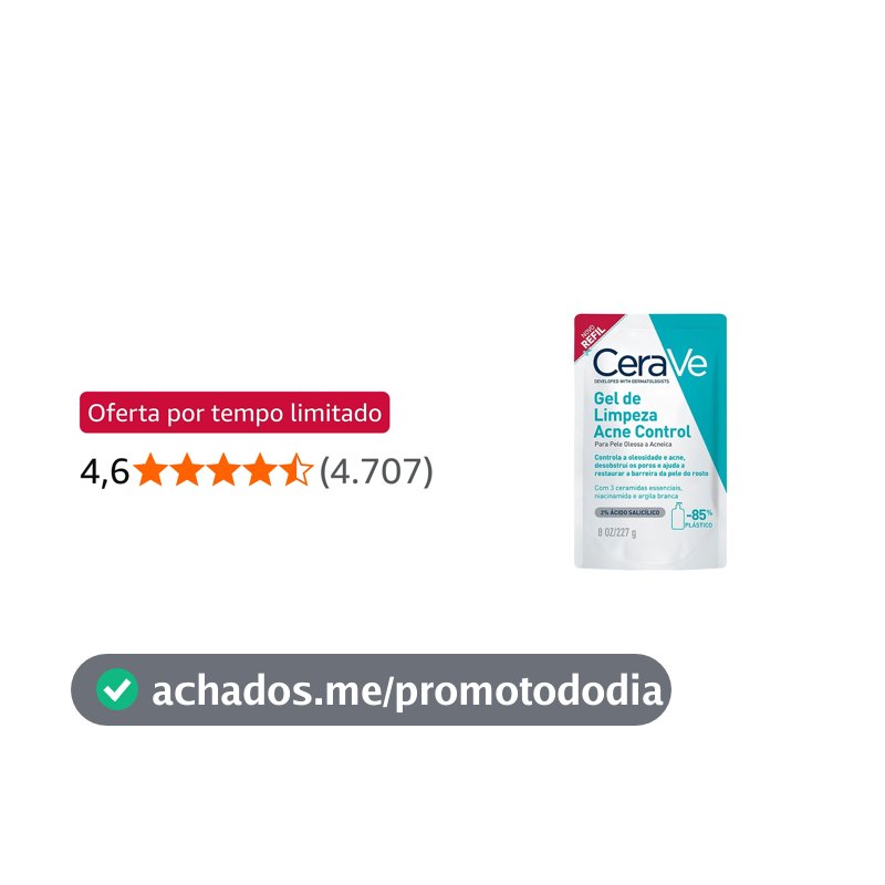 CeraVe Acne Control Refil Gel de Limpeza Facial, Pele Normal a Oleosa, 60g