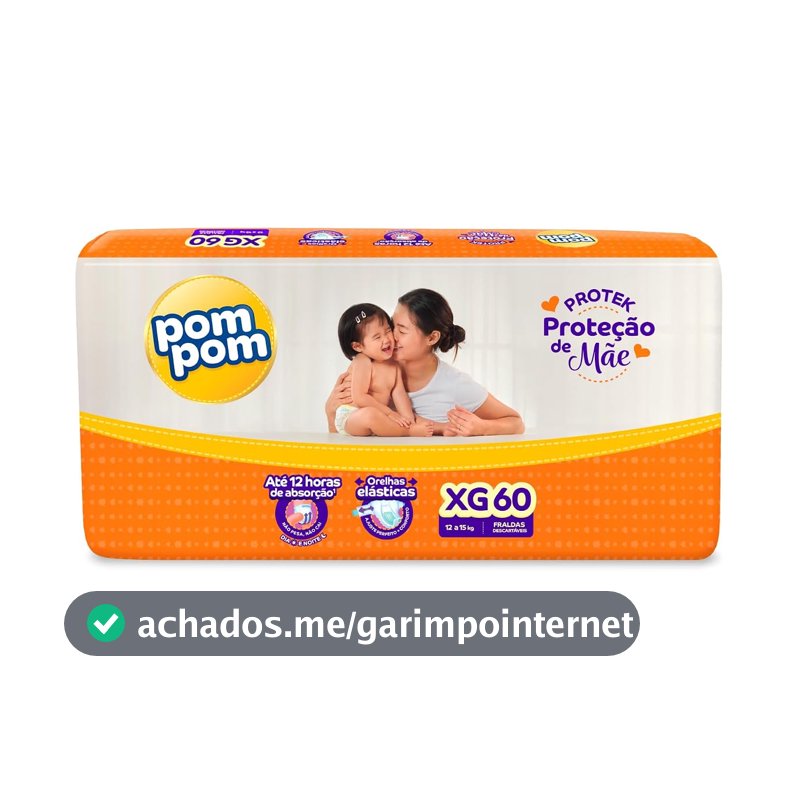 Fralda Pom Pom Protek Proteção de Mãe Hiper XG 60 Unidades