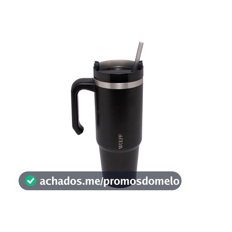 WOLFF - Caneca Térmica Parede Dupla SlimTerm com Base Ergonômica e Canudo Preta 890ml