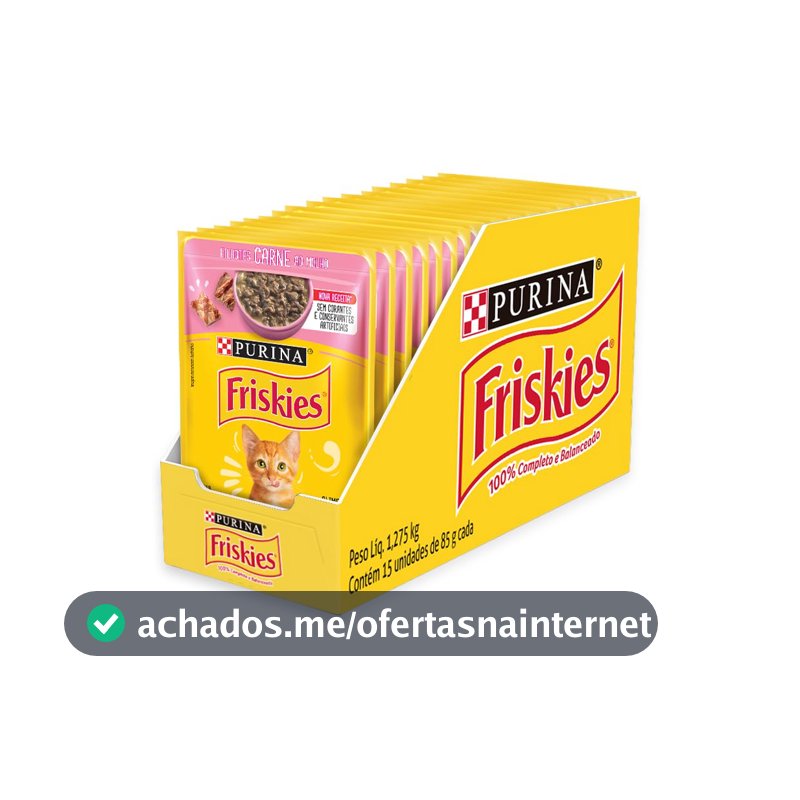 PURINA FRISKIES Carne ao Molho Ração Úmida 85g Pack 15un Gatos Filhotes